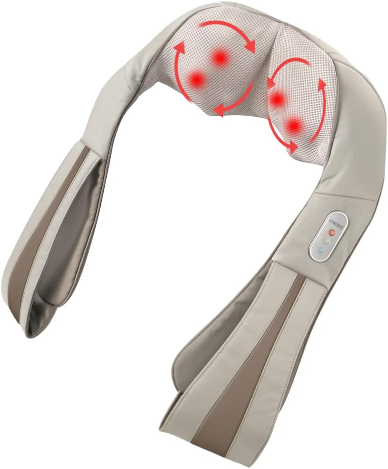 Neck Massager, Heated Shiatsu Neck, Shoulder and Back Massager with 3 Speeds, Changes of Direction, and Convenient Straps. Portable Releif for Neck, Shoulders, Back, & Legs.