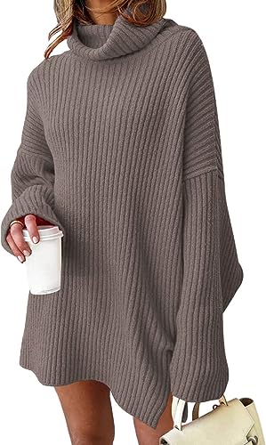 Womens Turtleneck Oversized Long Batwing Sleeve Fall Sweater 2023 Plus Size Tunic Pullover Ribbed Knit Dresses