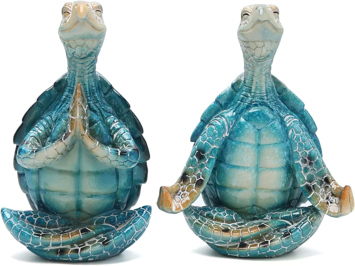 2Pcs Sea Turtle Meditating Statues,Yoga Sea Turtle Figurine Resin Zen Turtle Spiritual Decor Spring Garden Turtle Crafts Turtle Sculpture for Home Office Room Beachy Decorations