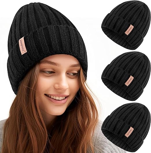 Womens Winter Knitted Beanie Hat 3PCS,Warm Knit Fashionable Caps,Womens Beanie for Fall Cold Weather