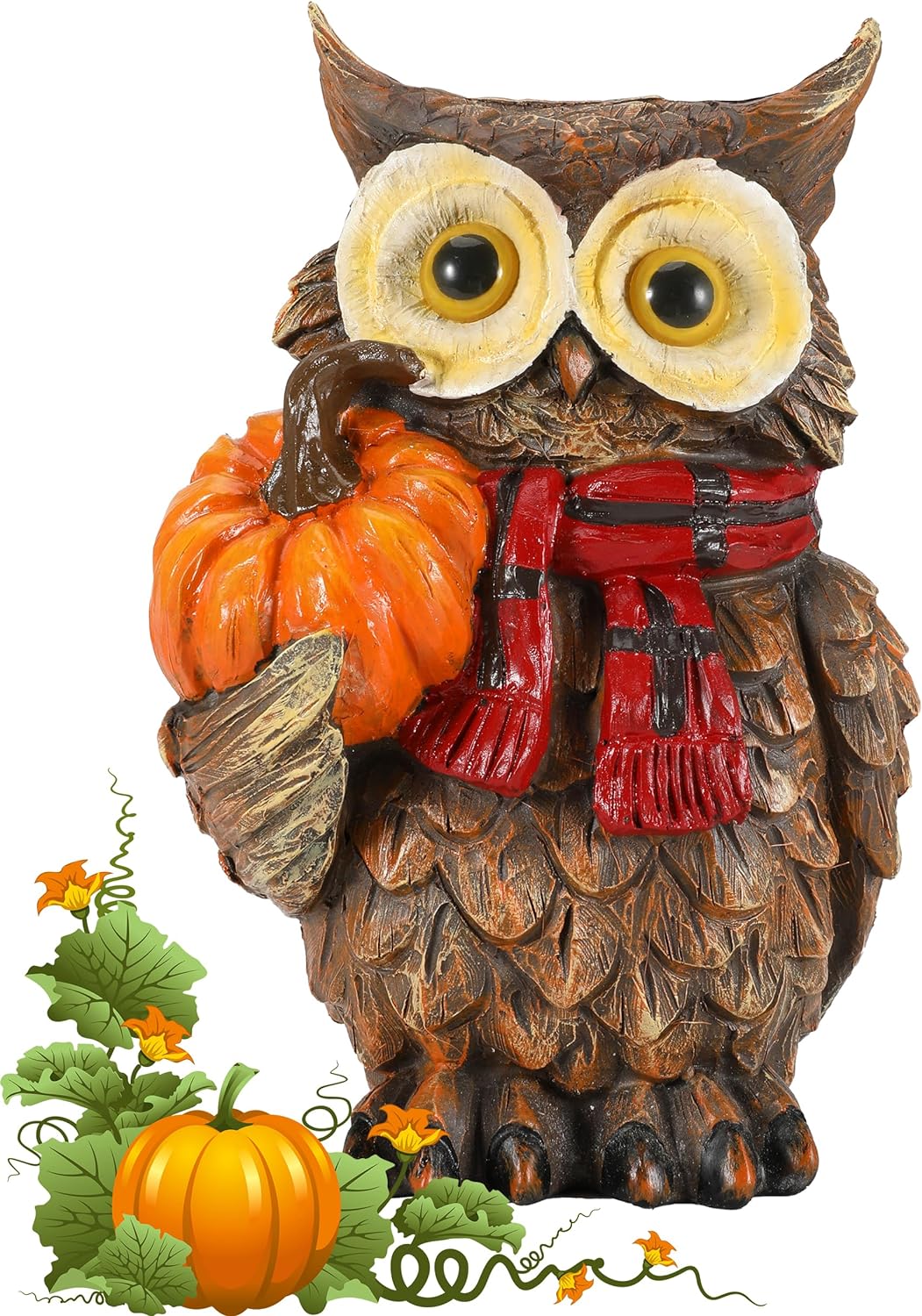 Fall Harvest Owl Ornaments – 7’’ Resin Craft with Red Scarf and Pumpkin – Thanksgiving Table Decorations Centerpieces Decor for Shelf/Desk/Home/Office/Garden (Owl)